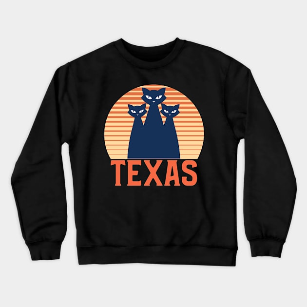 Texas Sunset, Orange and Blue Sun, Gift for sunset lovers T-shirt, Camping, Three Cats with Eyes Crewneck Sweatshirt by AbsurdStore